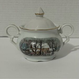 Avon White Ceramic Sugar Basin Dish with Blue 'Made in Japan'